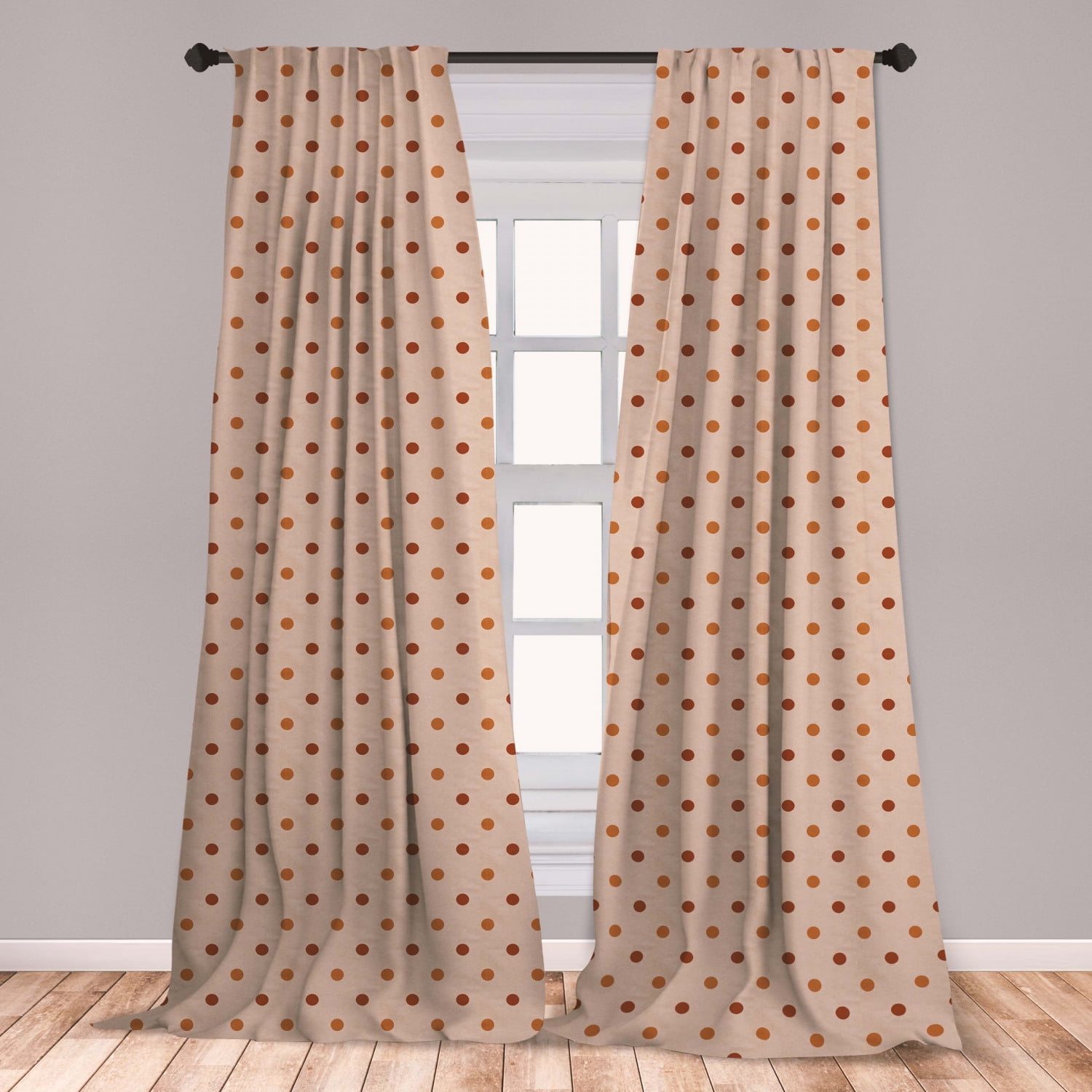 Tan Curtains 2 Panels Set, Classical Old Fashioned Pattern of Polka