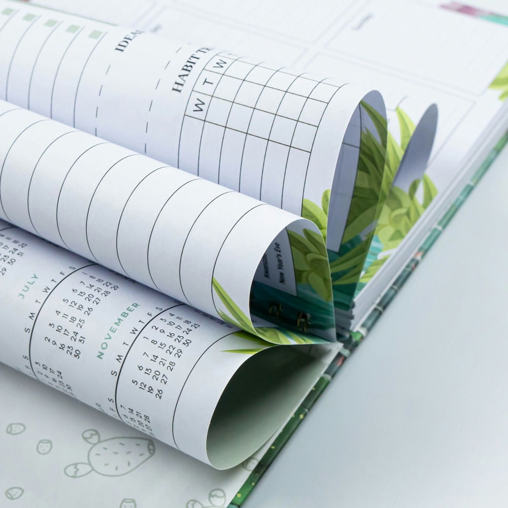 CSCHome Durable Planner 2023-2024, Coil A5 Notebook, Fine Floral Printing Hard Cover Weekly Planner , Flat 180° Spreadable for Students, Office Workers