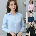 thumbnail image 2 of Women Shirt Lapel Long Sleeve Single Breasted Shirt Tops Solid Color Slim Fit Office Lady Shirt Work Wear, 2 of 8