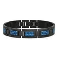 thumbnail image 4 of Diamond2Deal Stainless Steel Polished Black IP-Plated with Blue Carbon Fiber Inlay Link Bracelet for Men 8.25", 4 of 7