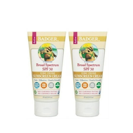 2 Pack Badger Organic Natural SPF 30 Sunscreen Cream Unscented 2.9 Oz