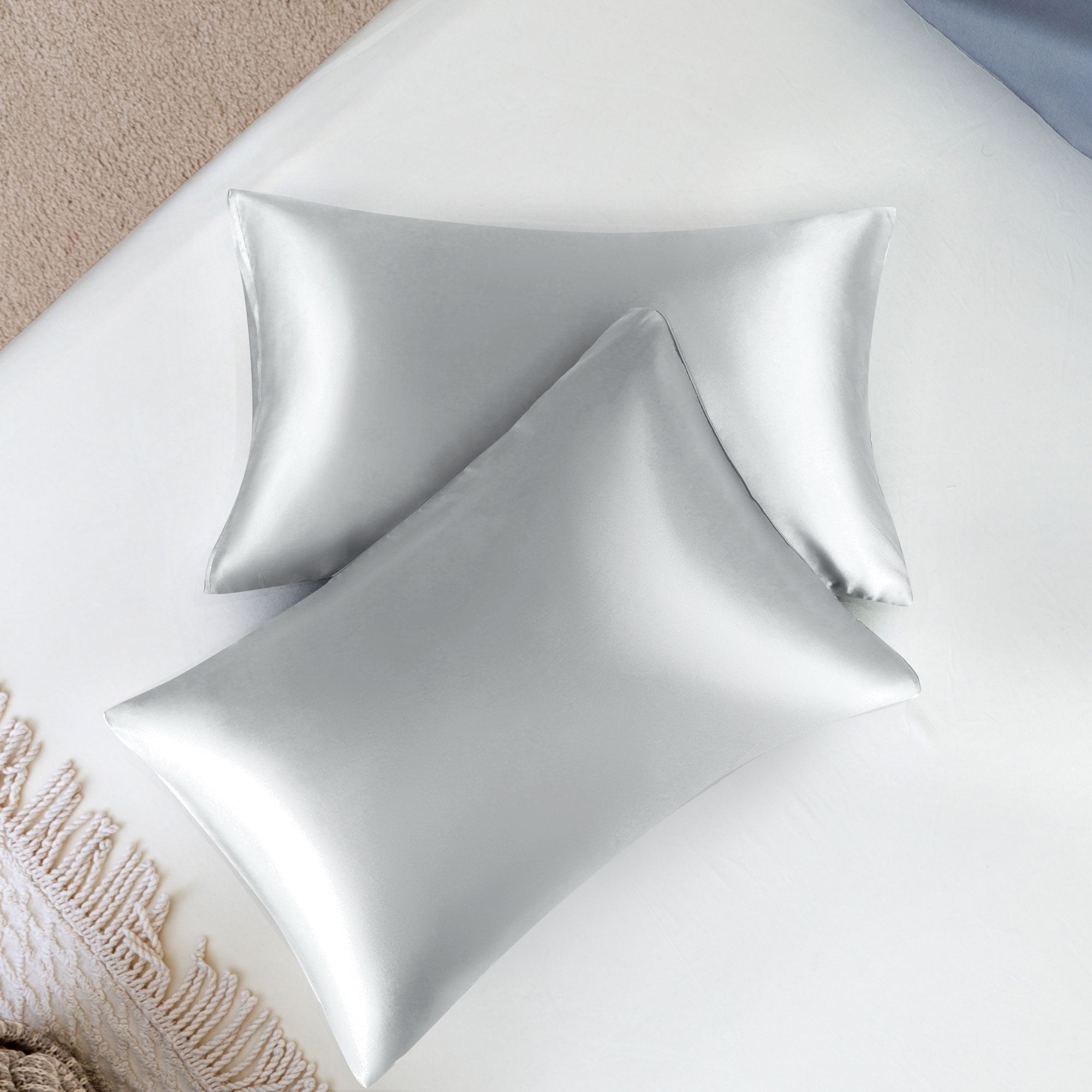 Unique Bargains Satin Envelope Closure Pillowcases Set of 2 Silver 20"x30"