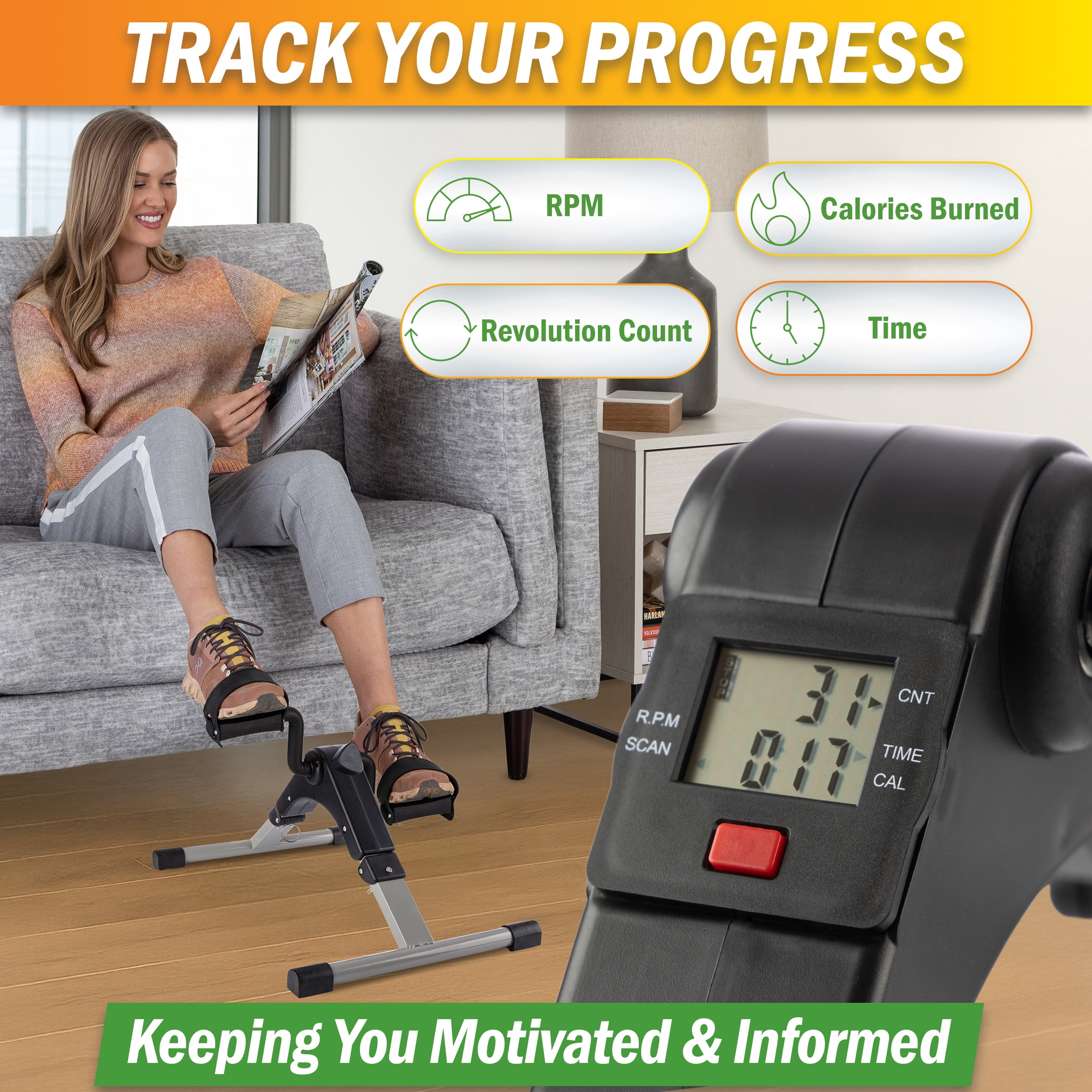 Wakeman Fitness Under Desk Bike Pedal Exerciser with Calorie Tracker and Adjustable Resistance