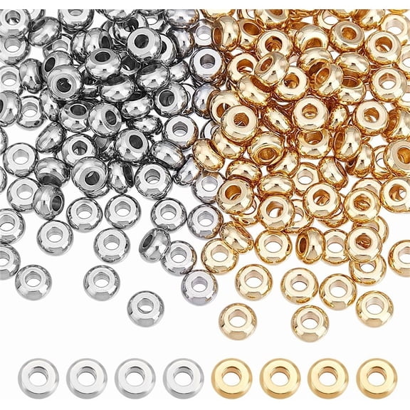 200Pcs Spacer Beads 2 Colors Flat Round 4mm 304 Stainless Steel Rondelle Beads Metal Loose Beads Beading Bracelet Making Beads Jewelry Beads