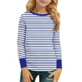 thumbnail image 2 of THDHVS Girls Long Sleeve Shirts,Shirts for Girls,Kids Striped Color Block Long Sleeve Tee Soft Cotton Casual for School Weekend Layering Blue 5-6 Years, 2 of 9