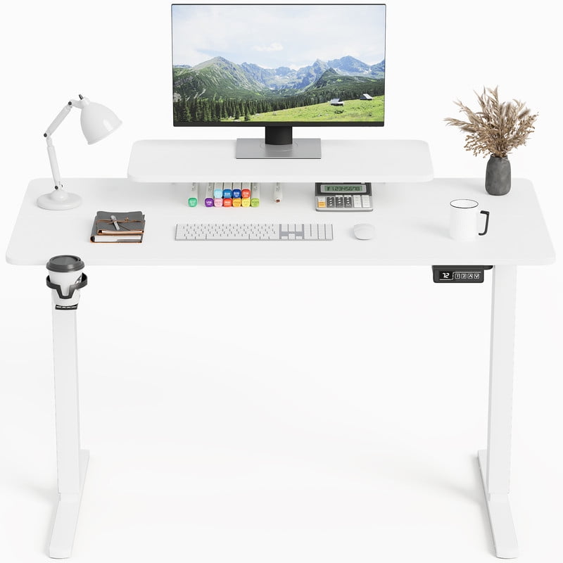 Homall 47" Wide Electric Standing Desk with Monitor Stand Lifting Range 28~46" Height Adjustable Stand Up Office Desk for Home Office, White