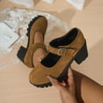 thumbnail image 2 of Mary Jane Shoes Women, Wide Width Suede Platform Heels, Retro Round Toe Buckle Strap Casual Dress Shoes, Beige/Brown/Taupe, 2 of 7
