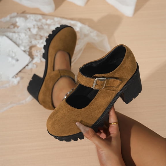 Taylonsss Women's Round Toe Blocks Heel Adjustable Buckle Strap Loafers with Thick Sole for Casual and Semi-Formal Occasions Comfortable and Stable for All-Day Wear