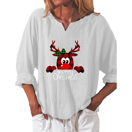 

Women s Cute Graphic Printed Pullover Casual Long Sleeve V-Neck Christmas T-Shirt Flowy Tunic Blouse Tops Plus Size Loose Fit Sweatshirt for Teen Girls