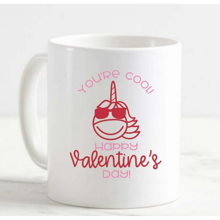 

Coffee Mug YouRe Cool! Happy Valentines Day Unicorn W Sunglasses Funny c White Cup Funny Gifts for work office him her