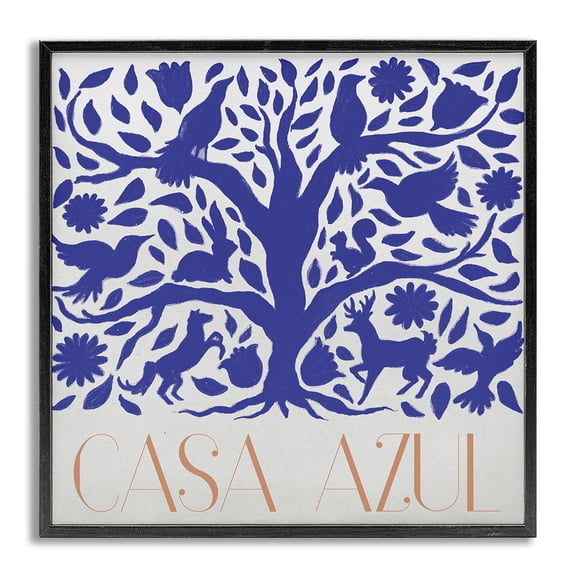 Stupell Industries Casa Azul Árbol y Animales Animals Painting Gray Framed Art Print Wall Art, 24 x 24