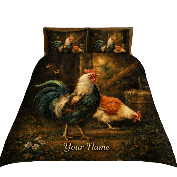 Lotusprint LLC Personalized Funny Chicken Bedding Set (88x88), Soft Cozy Farm Animal Bed Set for Bedroom Decor