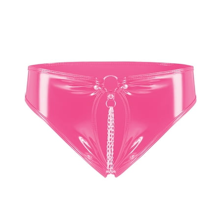 Red Hollow Out Leather Panties for Women Sexy Briefs Underwear Chain Underwear Open Crotch Lingerie Plus Size