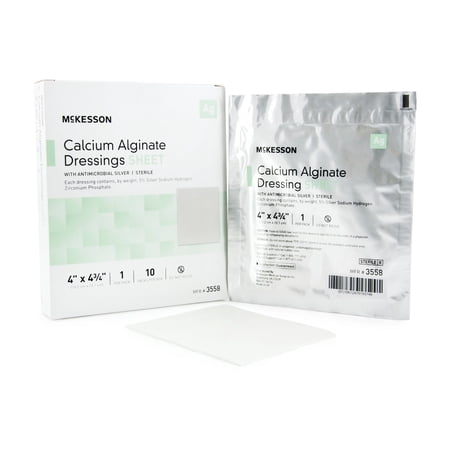 McKesson Calcium Alginate Dressing with Antimicrobial Silver, 4 x 4.75 Inch, 10 Count
