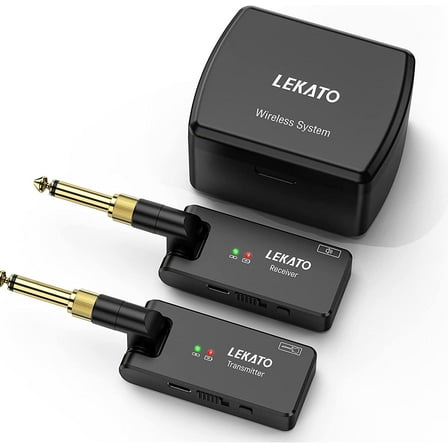 LEKATO 2.4GHz Wireless Guitar Transmitter Receiver Charging Box 1/4”& 1/8”Plug