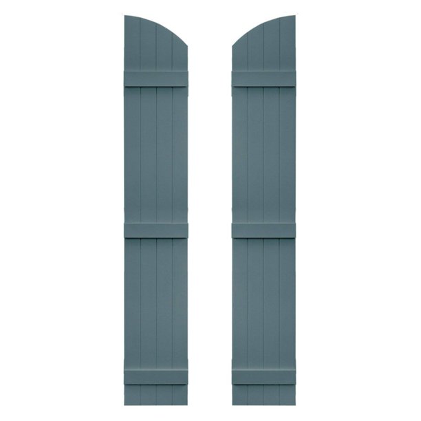 Builders Edge 14W in. Closed BoardNBatten Arch Top Vinyl Shutters