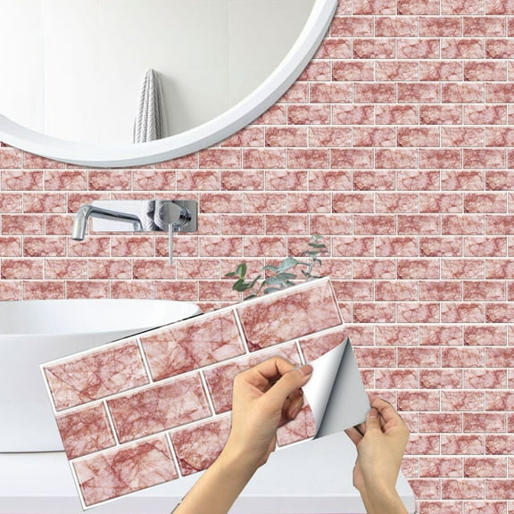 6 Pcs Self Adhesive Marbling Tile Stickers 11.8x5.9inch Wall Decals Waterproof Vinyl Peel and Stick Kitchen Backsplash Brick Pattern Wallpaper