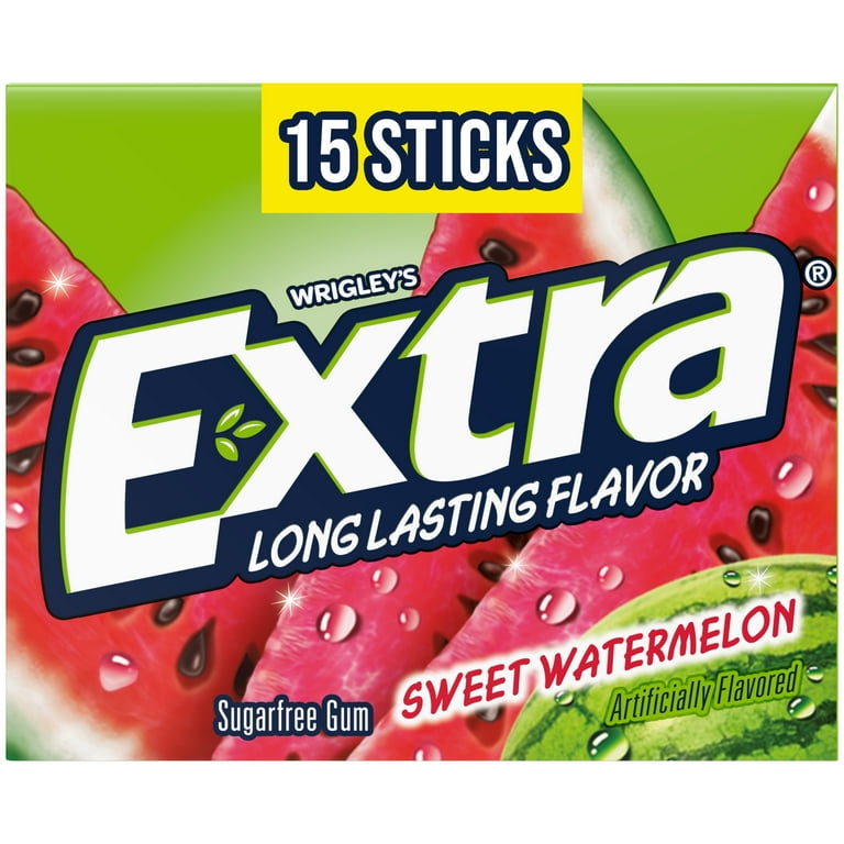 (4 pack) Extra Sweet Watermelon Sugar Free Chewing Gum, Single Pack - 15 Stick
