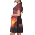 thumbnail image 2 of Balery Sunset Western Desert Cowboy Vestidos sueltos de manga corta para mujer, vestidos de verano 2025, vestidos casuales de corte A con vuelo., 2 of 6