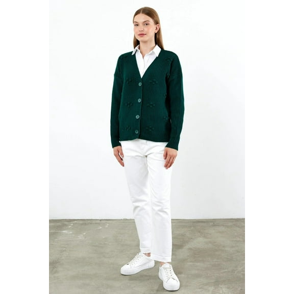 Short Knit Cardigan Solid Color Knit Detailed