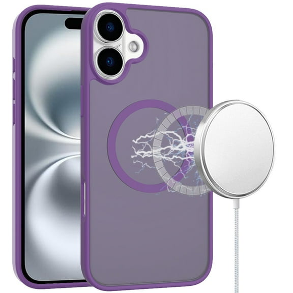 For iPhone 16 6.1 inch [Magnetic Circle] Smooth Safe Matte Feel Hybrid Case - Dark Purple