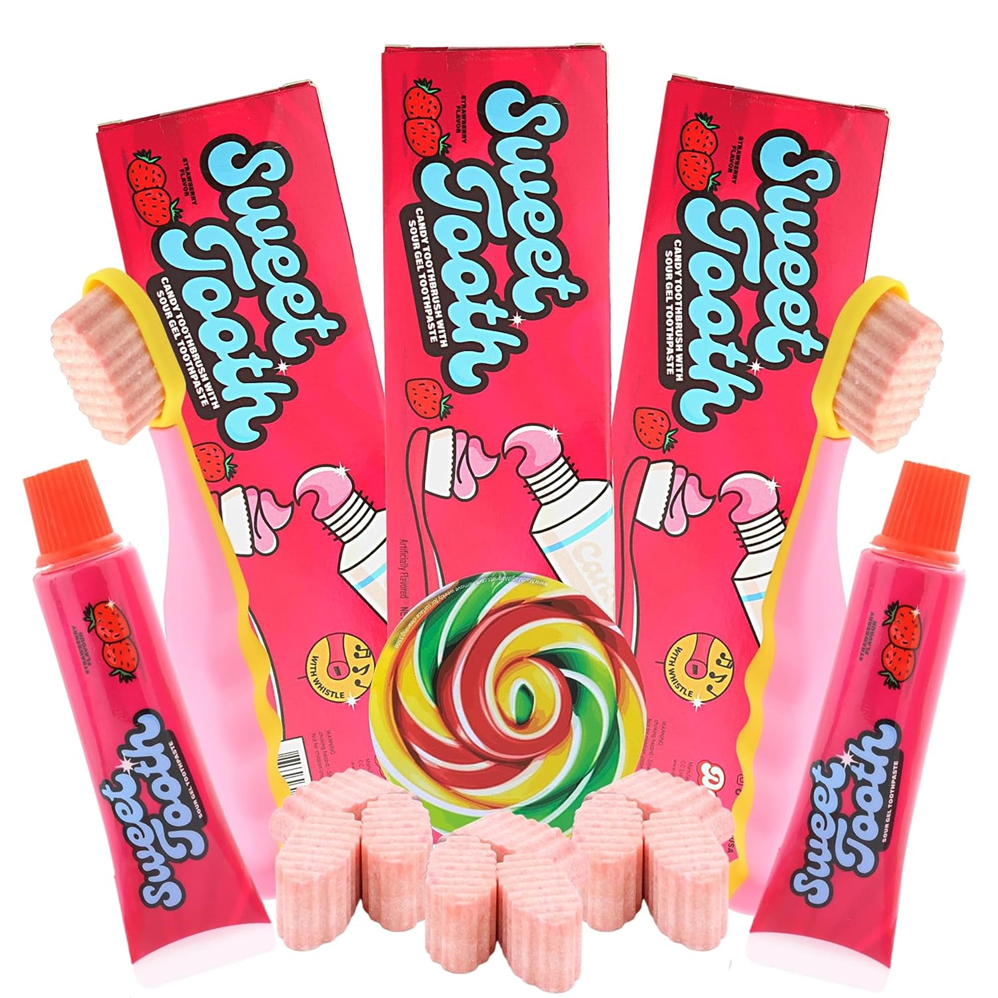 Edible Toothpaste and Toothbrush, Sour Hard Candies with Gel, Pack of 3