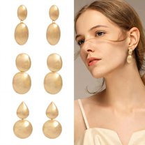 DESIGNICE 3 Pairs Statement Earrings for Women,Alloy Plating Geometric Teardrop Womens Earrings,Chunky Gold Earrings Wife Girlfriend Fashion Jewelry Accessories Gift,Style5