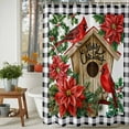 thumbnail image 2 of Christmas Winter Shower Curtain, 72" x 72", Cardinal Flowers Bird Poinsettia Log Cabin Waterproof Bathroom Curtain Washable Shower Curtain Set with 12 Hooks, 2 of 6