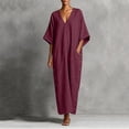 thumbnail image 2 of Women's Casual Kaftan Maxi Dress V Neck Batwing Sleeve Loose Shift Long Dress with Pockets Lightweight Sundress Beach Vacation Outfit Wine, 2 of 6