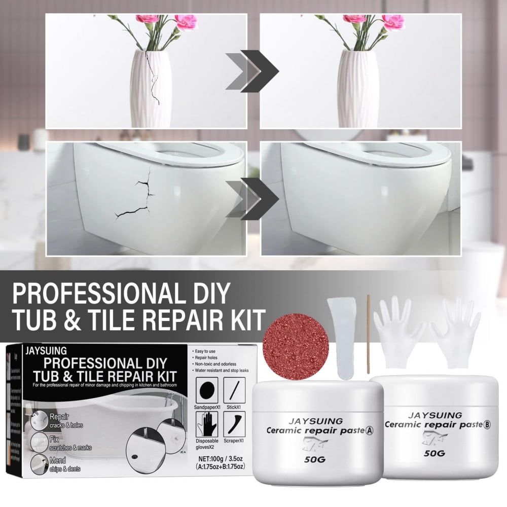 countertop Sink Porcelain and Shower Fiberglass Repair Kit for White Tubs Cracked Bathtub Scratches,Toilet Joint or Installation Adhesive 3.5oz Waterproof Tub Repair Kit for Tub Crack Tub Tile 