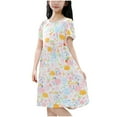 thumbnail image 2 of BRGZLK Girls Summer Dresses Trendy Floral Print Casual Round Neck Short Sleeved Flowy Swing A-Line Dress Breathable Comfort Princess Dress White 7-8 Years, 2 of 3