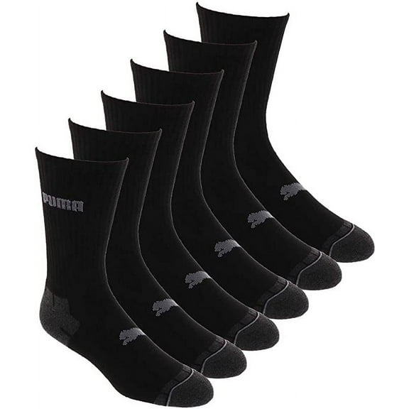 PUMA SOCKS MEN'S - CREW 243 - CUBE BLACK GREY - LARGE (10-13)- PACK 6