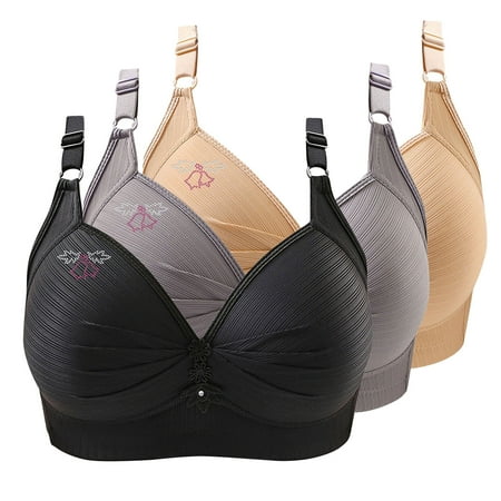 Bras for Women No Underwire Comfort Wireless Seamless Bra Ndbuld 3PC Woman s Printing Gathered Together Large Size Daily Bra Underwear No Rims Christmas Deals Beige 2XL