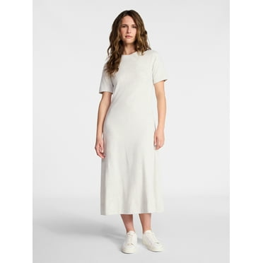 Time and Tru Women's Seamed Cotton Midi Dress, Sizes XS-XXXL