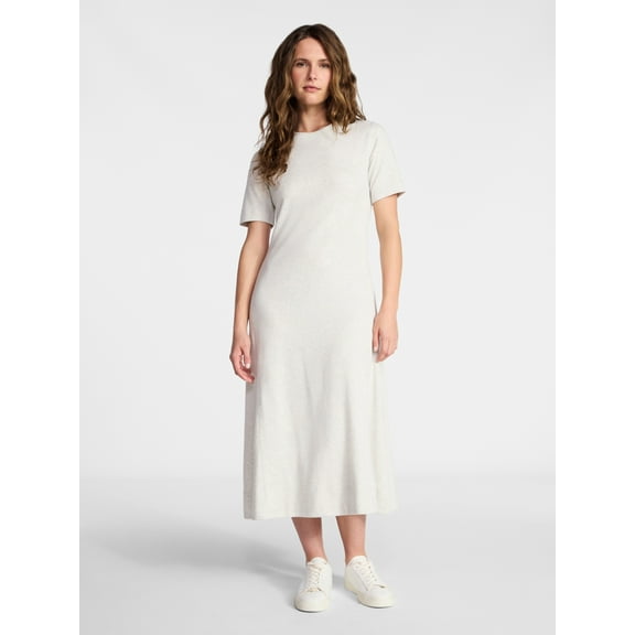 Time and Tru Women's Seamed Cotton Midi Dress, Sizes XS-XXXL