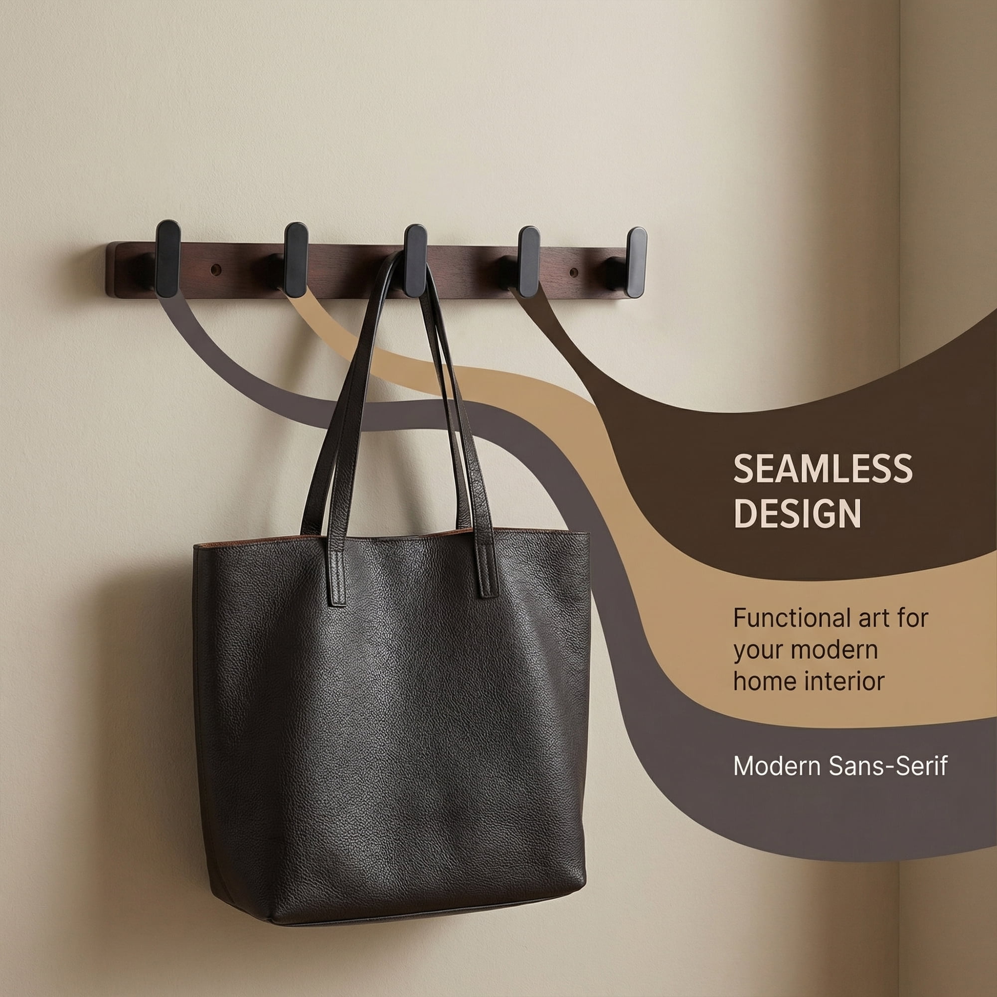 Unique Bargains Coat Rack Wall Mount Aluminum Wood 5 Hooks for Hanging Entryway Black