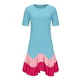 thumbnail image 6 of OAVQHLG3B Patchwork Crewneck Ruffles Dress for Women Mini Short Sleeve Slim Dresses Cute Dress Women Summer 2022 Vestidos Vestir, 6 of 9