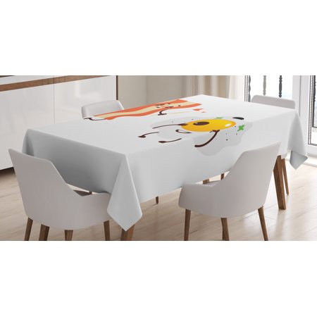 

Bacon Tablecloth Funny Cartoon Characters of Side Up Fried Bacon and Egg Smiling Breakfast Figures Rectangular Table Cover for Dining Room Kitchen 60 X 90 Inches Multicolor by Ambesonne