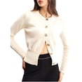 thumbnail image 3 of Cardigan for Women Spring Long Sleeve Button Down Work Office Sweaters Cute Winter Jacket Cream White M, 3 of 9