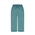thumbnail image 6 of Fashion Olyvenn Womens Summer Capri Pants Wide Leg Elastic Waist Casual Business Pants Loose Work Lounge Trousers with Pockets Sky Blue L, 6 of 7