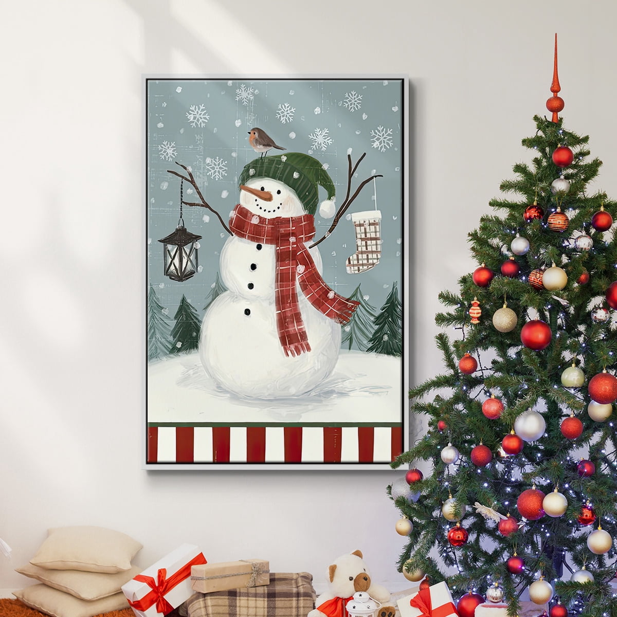 Jolly Snowman Collection B - Framed Gallery Wrapped Holiday Canvas - 25 x 37 - White Frame