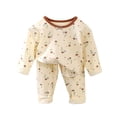 thumbnail image 2 of Mgmyaa Girls Kids Pajama Outfit Set Crew Neck Long Sleeve Top and Pants Pullover Straight-Leg Solid Homewear Sleepwear with Cute Fruit Print Bow 2-Piece Outfit for Children 12 Months-12 Years, 2 of 5