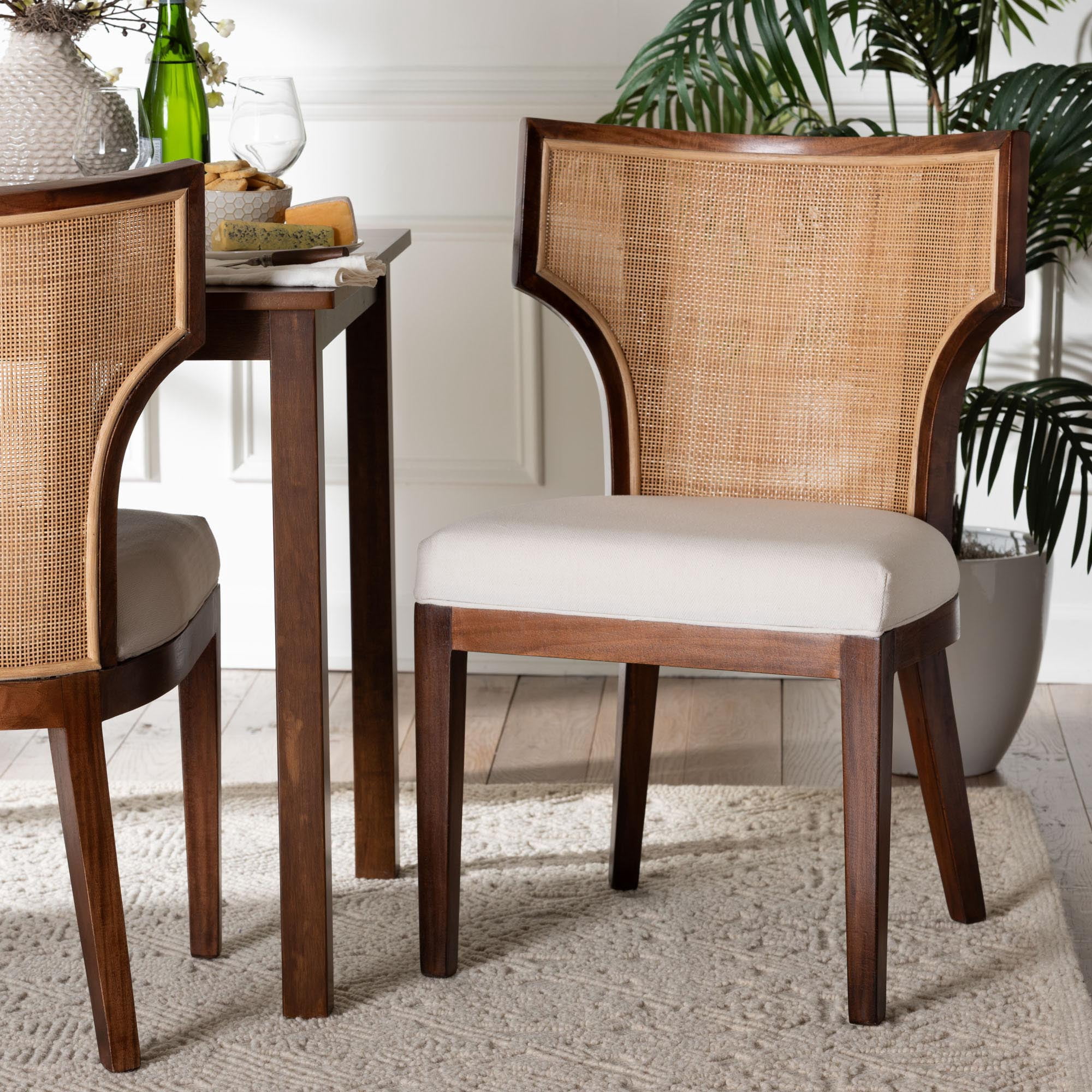 bali & pari Franco Boho Dining Chair, Dining Height, Natural Rattan