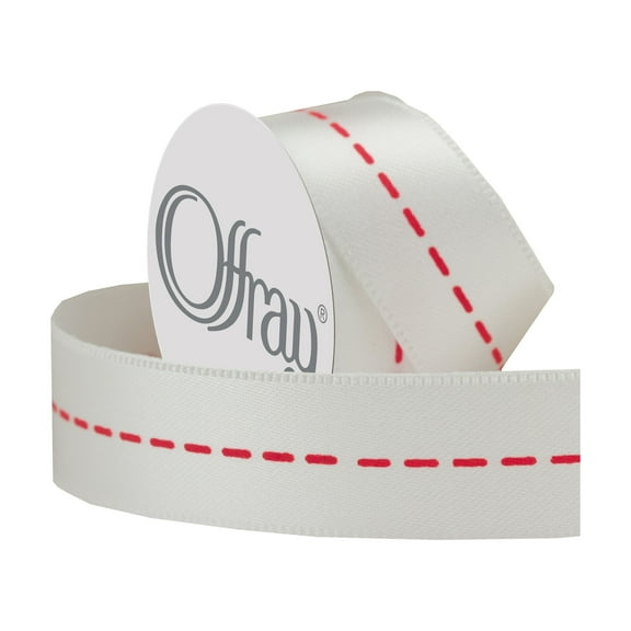 Offray 5/8" Center Stitch Ribbon-Pink & White