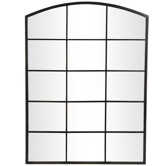 DecMode 36" x 48" Black Arched Window Pane Inspired Wall Mirror with Black Frame