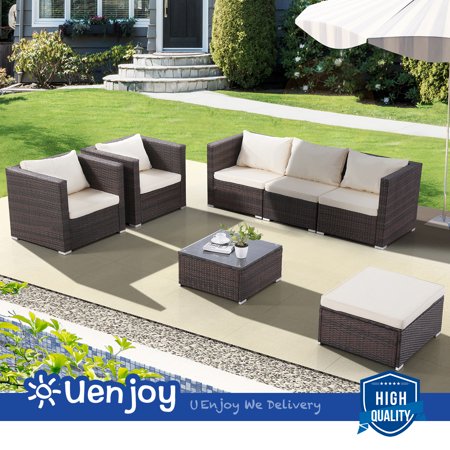 Uenjoy 7pc Outdoor Furniture Rattan Wicker Patio Sectional Sofa
