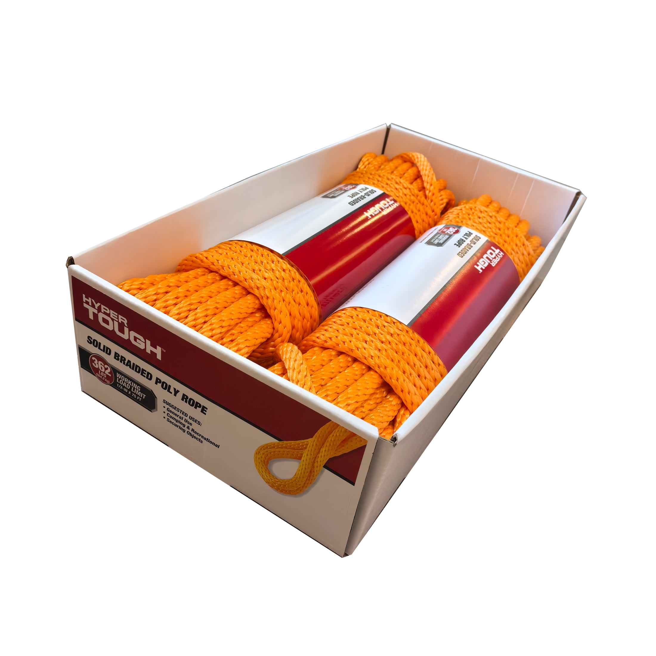Hyper Tough 1/2 inch x 75 feet Orange Polypropylene Solid-Braid Rope