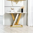 thumbnail image 4 of Williamspace 47.2" Modern Console Table, Sintered Stone Sofa Table Narrow Long Entryway Table with Metal Base, Exquisite Shaped Accent Table for Hallway Entrance Corridor Living Room Office, Gold, 4 of 4