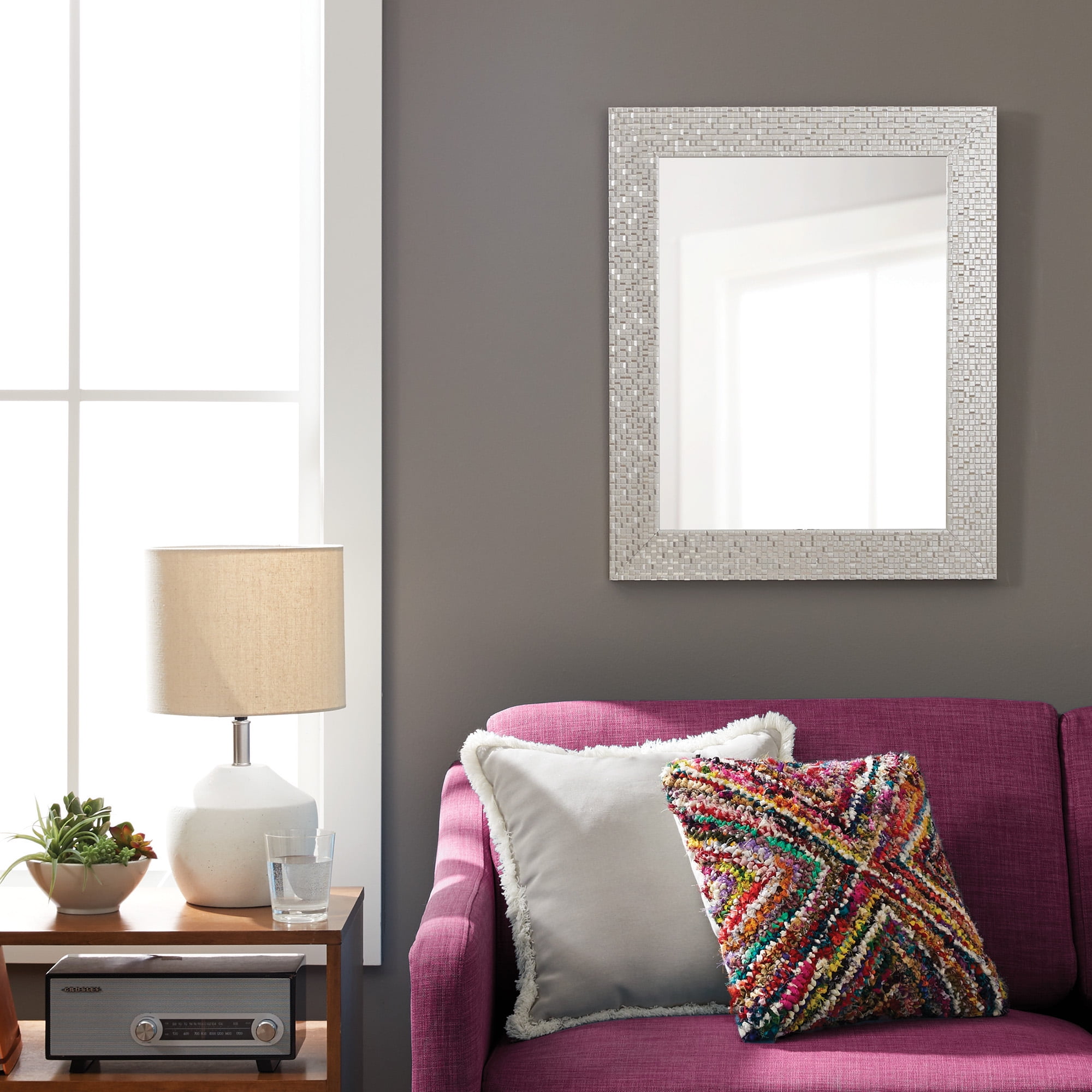 Better Homes & Gardens Silver Glam Mosaic Tile Wall Mirror, 23×28 Inch