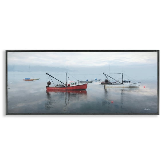 Stupell Industries Boat Harbor Seascape Nautical & Beach Photography Black Framed Art Print Wall Art, 24 x 10